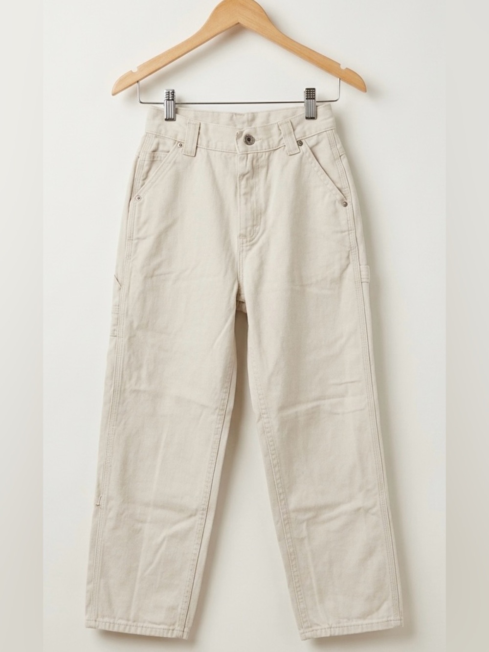 Lee Dungarees Off-White Cotton Carpenter Style Pants with Utility Pockets